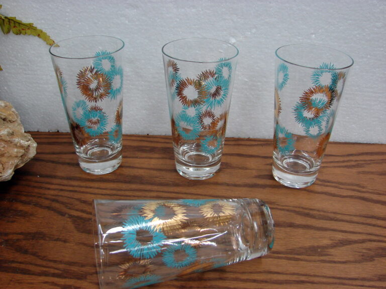 Vintage Mcm Turquoise Gold Burst Atomic Starburst Drinking Glass