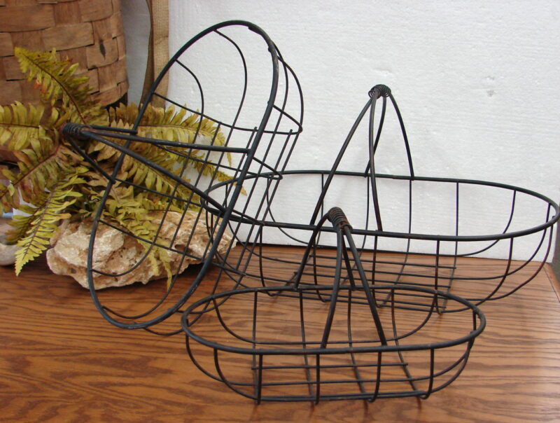 Set/3 Antiqued French Gathering Baskets Wire Planter Container Storage, Moose-R-Us.Com Log Cabin Decor