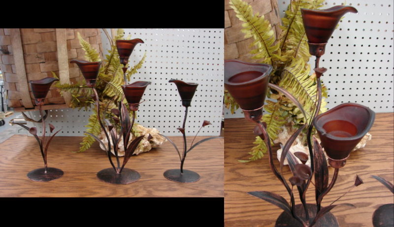 Europa Copper Lily 3 Piece Tea light Candleholder Set, Moose-R-Us.Com Log Cabin Decor