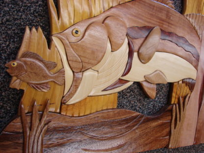 Solid Wood Intarsia Bass with Bait Fish Wall Decor Fishing Theme ...