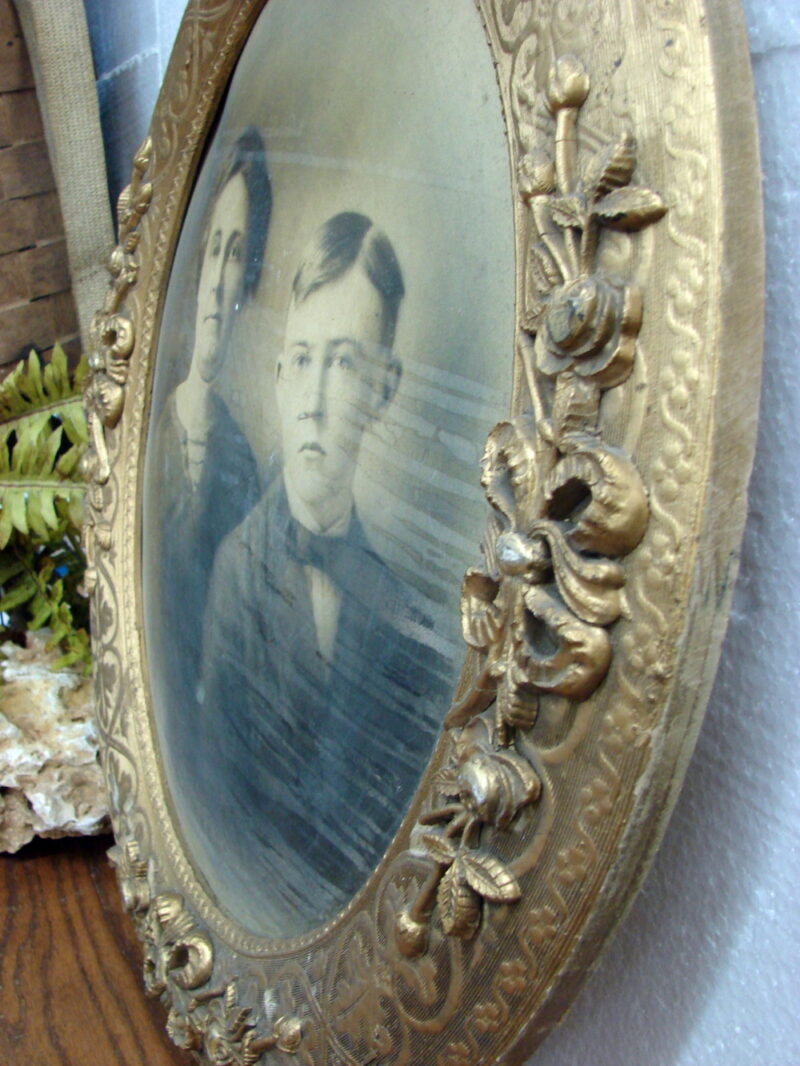 Antique Gesso Carved Wood Bubble Glass Curved Convex Oval Victorian Picture Frame, Moose-R-Us.Com Log Cabin Decor