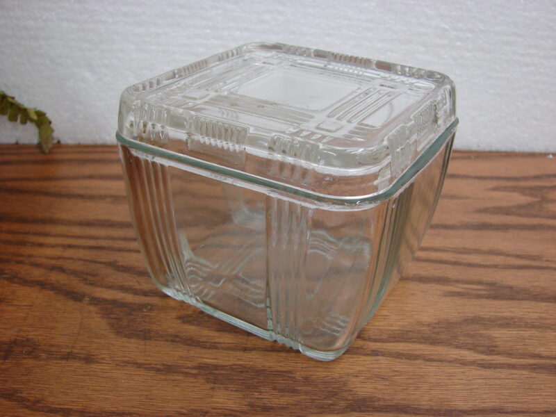 Vintage Hazel Atlas Crisscross Rectangular 4 x 4 Refrigerator Storage Dish w/ Lid, Moose-R-Us.Com Log Cabin Decor