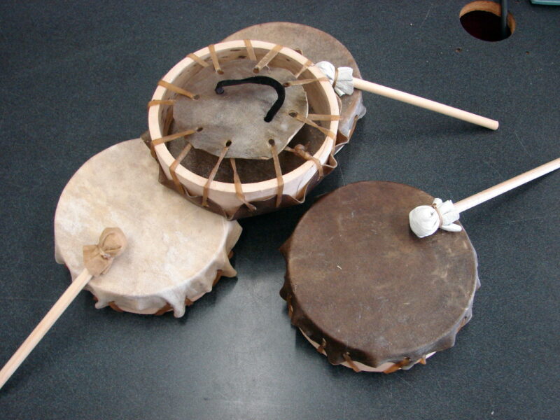 Authentic Native American Indian Ojibwe Real Buffalo Elk Skin Drum 6&#8243;, Moose-R-Us.Com Log Cabin Decor