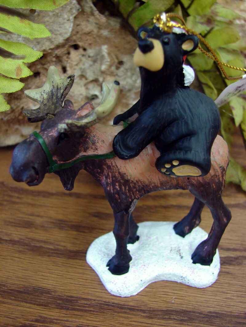 New Big Sky Carvers Bearfoots Bears Jeff Fleming Bear Riding Moose Ornament, Moose-R-Us.Com Log Cabin Decor