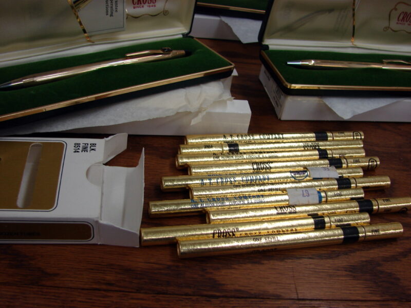 Vintage Cross Pen Pencil ITT Logo Lot Authentic Refills Classic Gold Boxes Sleeves, Moose-R-Us.Com Log Cabin Decor