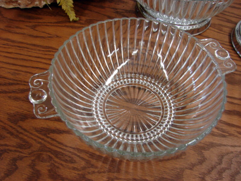 Vintage Anchor Hocking AHC37 Art Deco MCM Ribbed Bowl w/ Chrome Curved Holder, Moose-R-Us.Com Log Cabin Decor