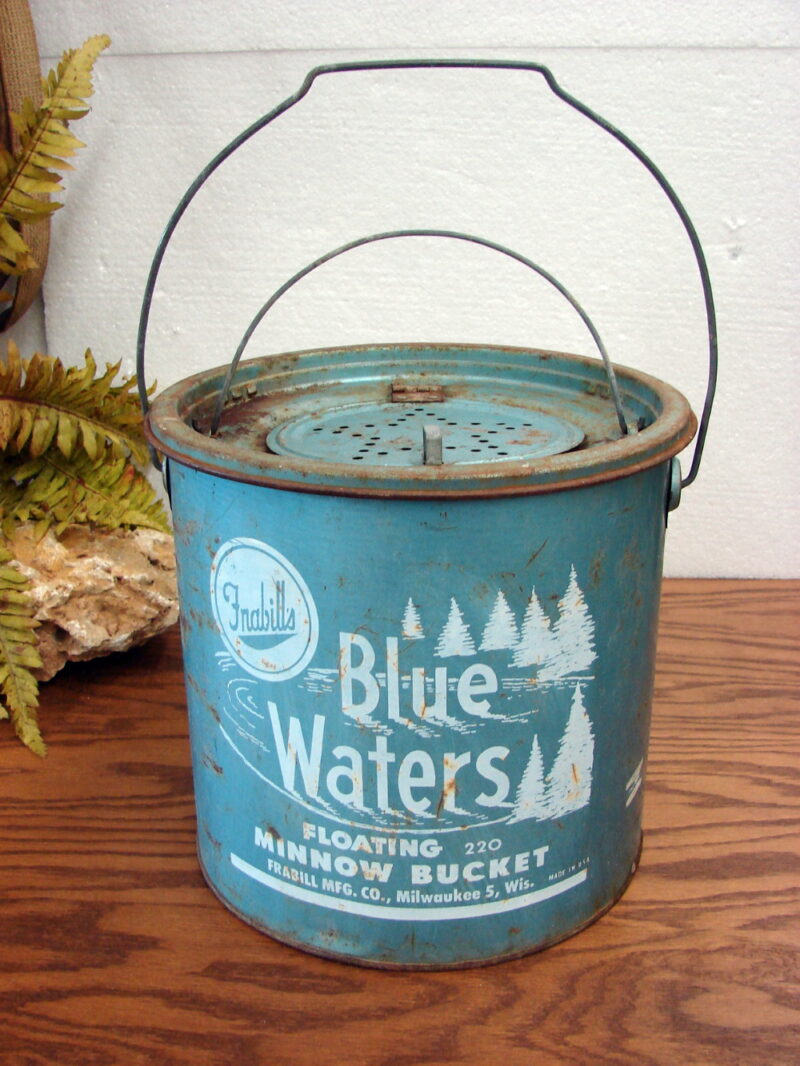 Vintage Frabill&#8217;s Blue Waters Floating 220 Minnow Bait Bucket Cabin Decor, Moose-R-Us.Com Log Cabin Decor