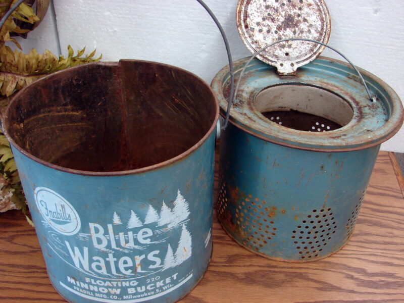 Vintage Frabill&#8217;s Blue Waters Floating 220 Minnow Bait Bucket Cabin Decor, Moose-R-Us.Com Log Cabin Decor