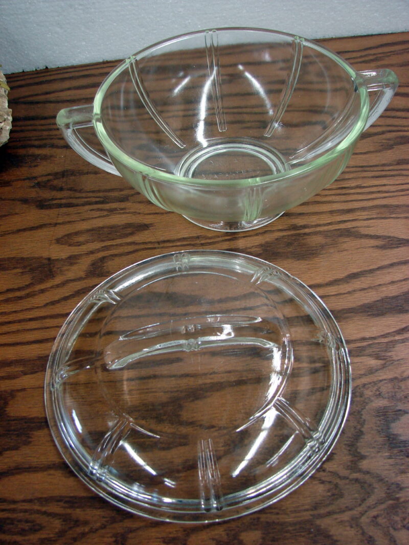 Vintage Art Deco Glasbake Clear Lemon Casserole w/ Fin Lid Queen Anne, Moose-R-Us.Com Log Cabin Decor