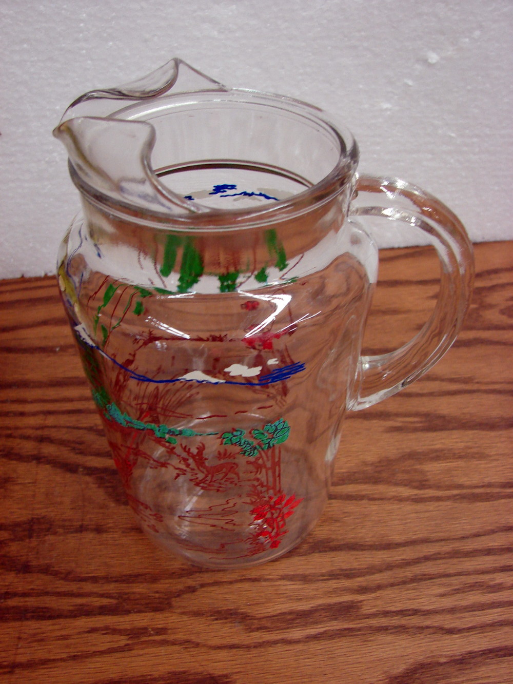 Antique fluted lip hand painted glass pitcher, fluted lip, cottage