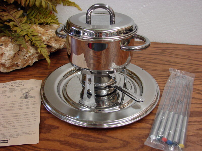 Vintage Tramontina Fondue Ensemble Chrome Heavy Duty Set, Moose-R-Us.Com Log Cabin Decor