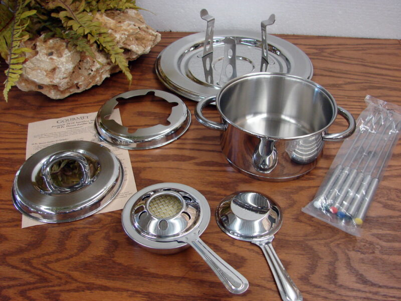 Vintage Tramontina Fondue Ensemble Chrome Heavy Duty Set, Moose-R-Us.Com Log Cabin Decor