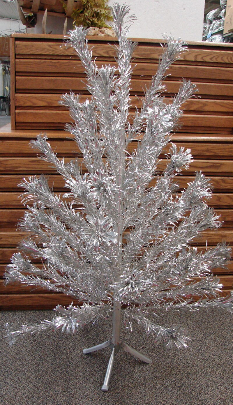 Vintage Evergleam 55 Branch Aluminum Christmas Tree Pom Pom 4 Foot Complete, Moose-R-Us.Com Log Cabin Decor