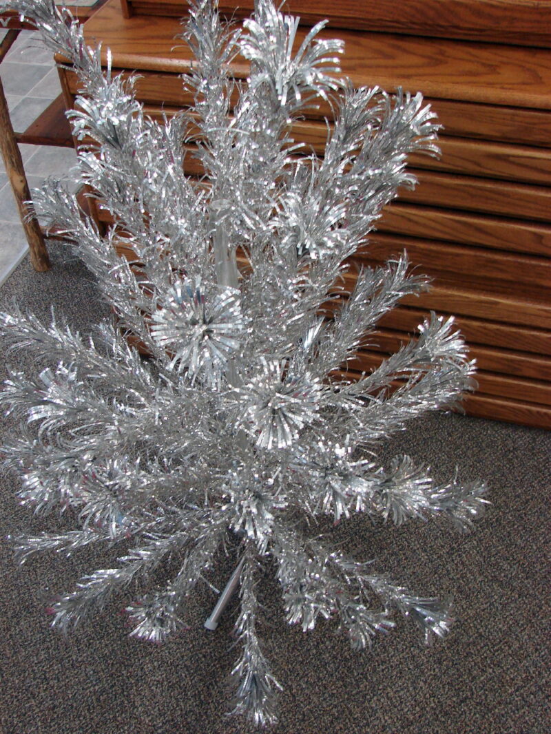 Vintage Evergleam 55 Branch Aluminum Christmas Tree Pom Pom 4 Foot Complete, Moose-R-Us.Com Log Cabin Decor