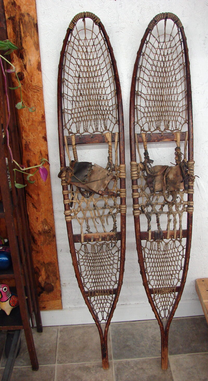 Vintage Ski Lodge Decor Lund Hastings MN Wood Sinew Snow Shoe Set Patina, Moose-R-Us.Com Log Cabin Decor