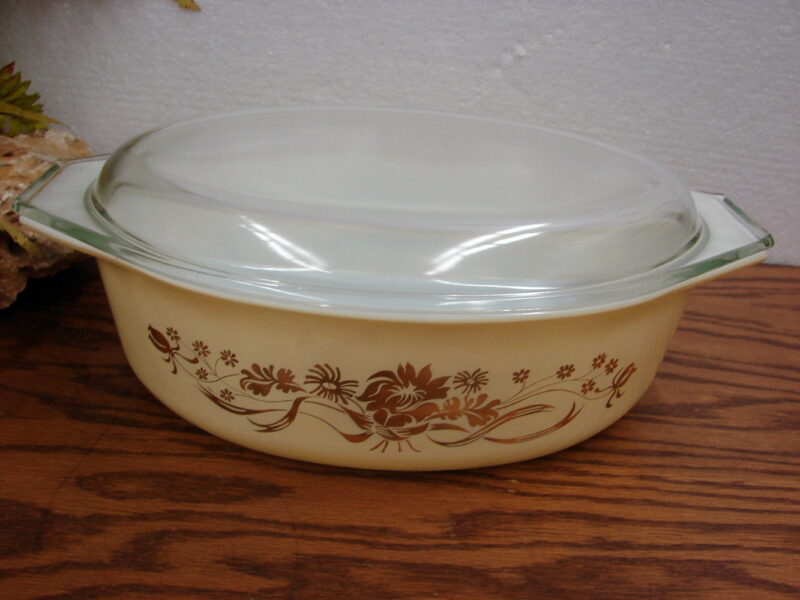 Vintage PYREX Gold Golden Branch Bouquet Acorn Kitchen Accessories Casserole, Moose-R-Us.Com Log Cabin Decor