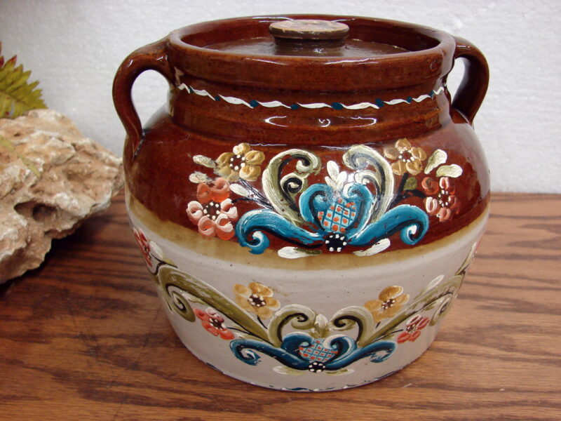 Antique Red Wing Stoneware Rosemaling Advertising Bean Pot Kulm ND, Moose-R-Us.Com Log Cabin Decor