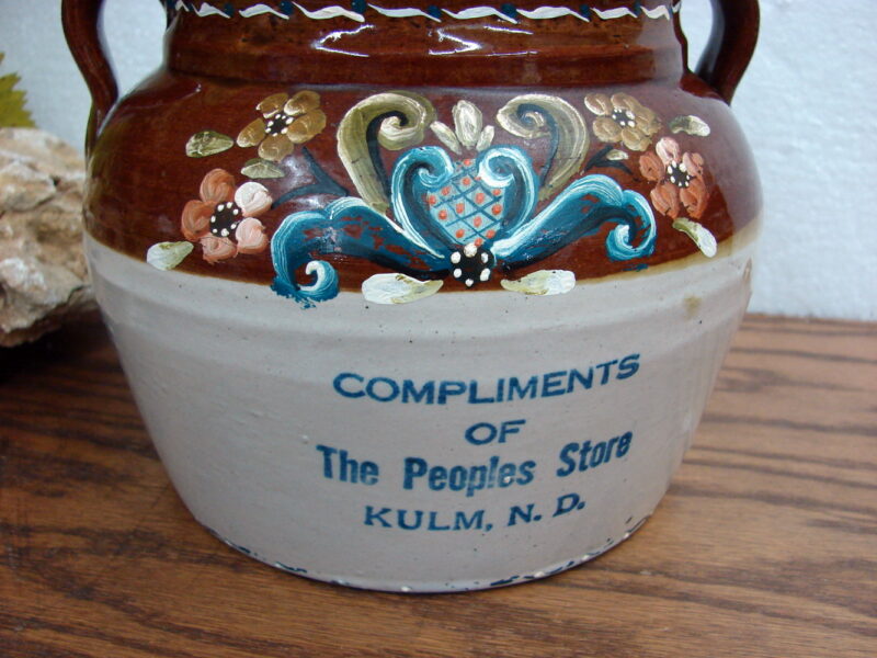 Antique Red Wing Stoneware Rosemaling Advertising Bean Pot Kulm ND, Moose-R-Us.Com Log Cabin Decor