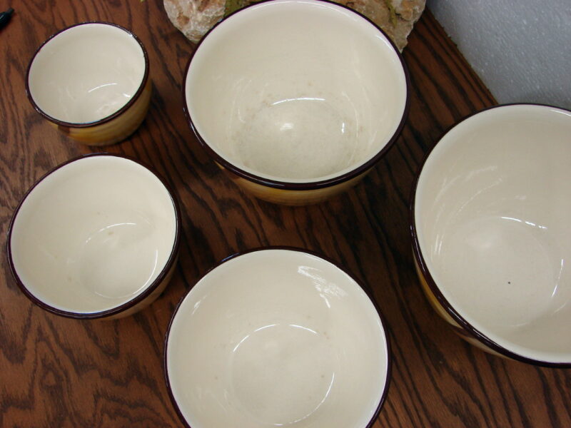 Vintage Complete Set of 5 Vernon Kilns Vernonware Pottery Organdie Mixing Bowls Nest, Moose-R-Us.Com Log Cabin Decor