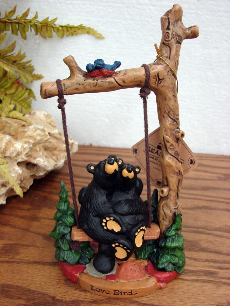 New Big Sky Carvers Bearfoots Bears Jeff Fleming Love Birds Swing Figurine, Moose-R-Us.Com Log Cabin Decor