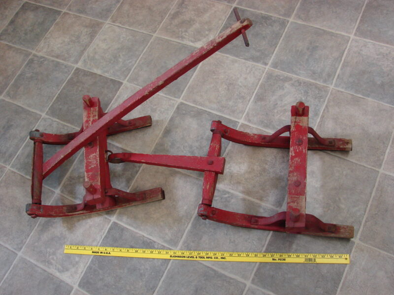 Vintage Child&#8217;s Bob Sled Original Red Paint Snow Sled Wooden Iron Runners, Moose-R-Us.Com Log Cabin Decor