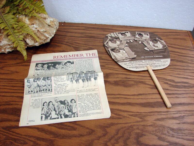 Vintage 1930&#8217;s Dionne Quintuplets Baby Souvenir Hand Fan and Article, Moose-R-Us.Com Log Cabin Decor