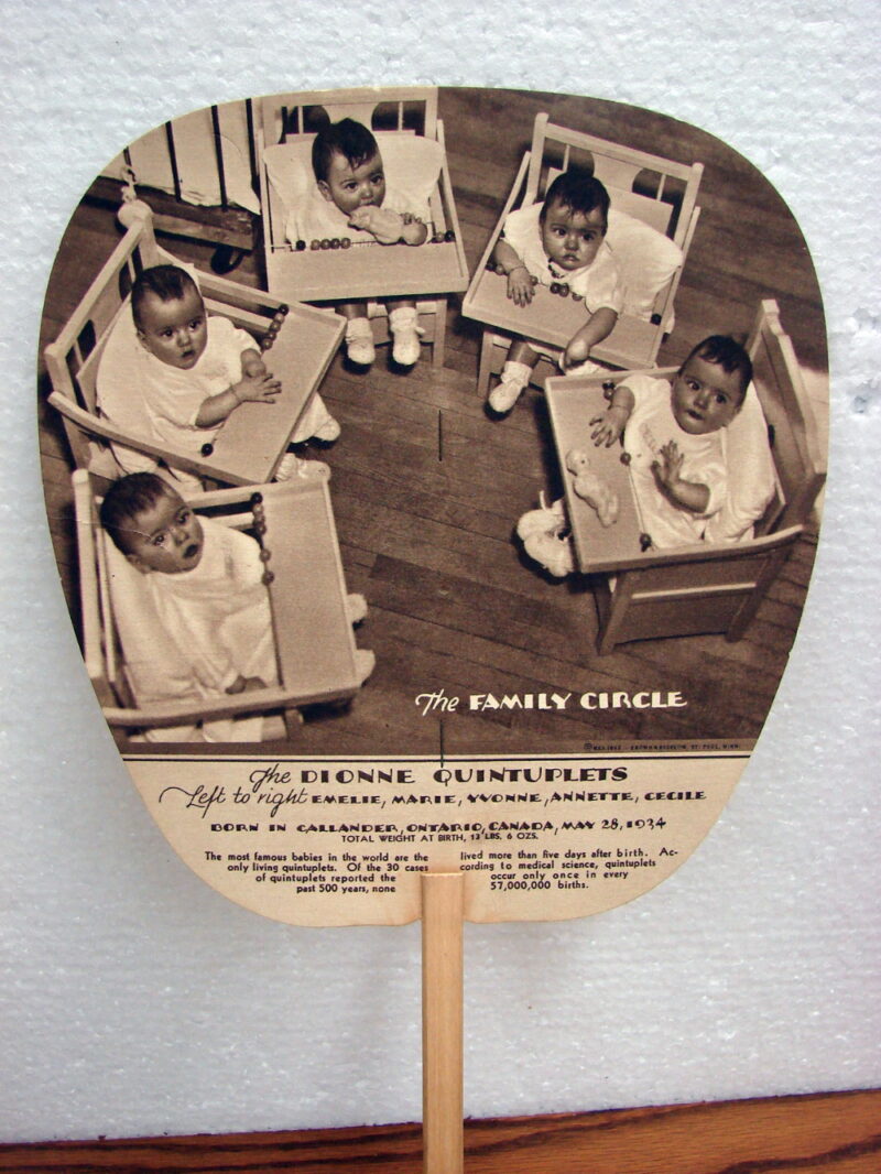 Vintage 1930&#8217;s Dionne Quintuplets Baby Souvenir Hand Fan and Article, Moose-R-Us.Com Log Cabin Decor