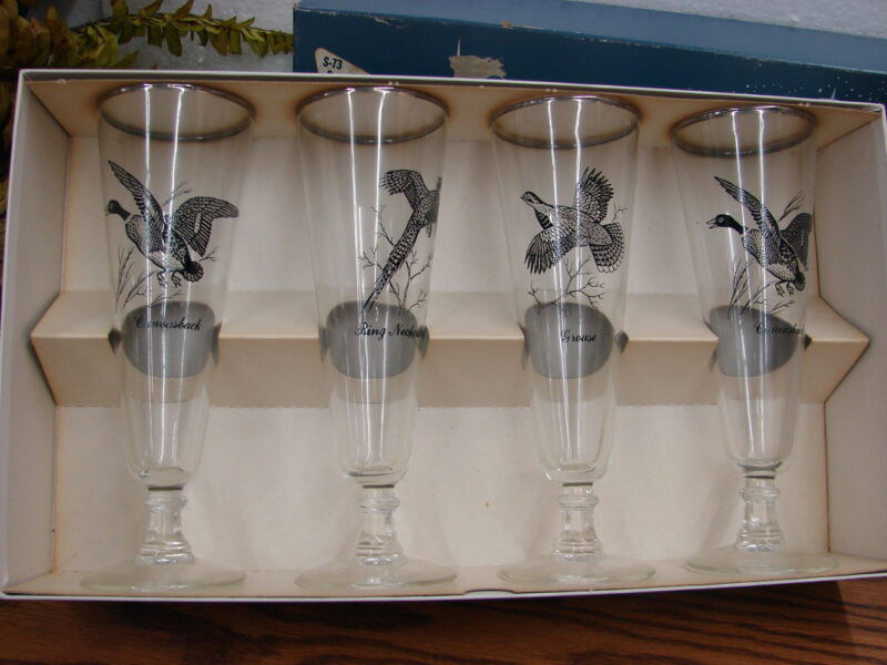 Vintage Federal Glass Sportsman Relaxer Set Fine Blown Glassware Pilsner NIB, Moose-R-Us.Com Log Cabin Decor