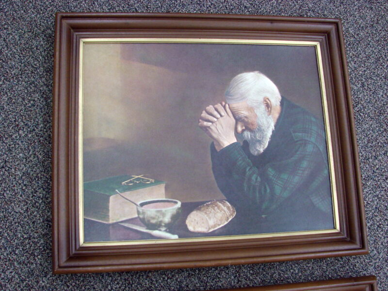 Vintage 1970&#8217;s Grace &#038; Gratitude Wood Framed Prints Man Woman Praying, Moose-R-Us.Com Log Cabin Decor