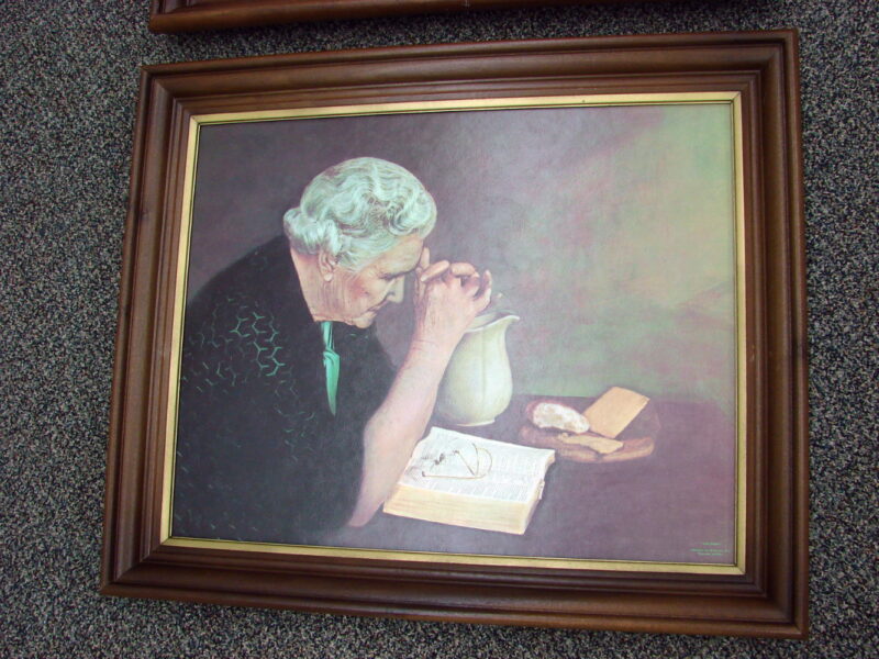 Vintage 1970&#8217;s Grace &#038; Gratitude Wood Framed Prints Man Woman Praying, Moose-R-Us.Com Log Cabin Decor