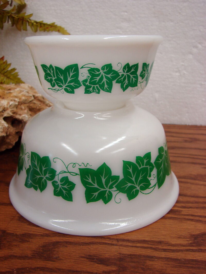 Vintage Hazel Atlas Green Ivy Milk Glass Mixing Nesting Bowl, Moose-R-Us.Com Log Cabin Decor