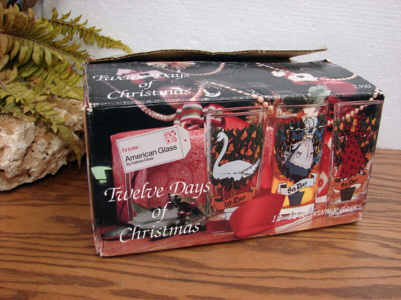 Vintage Indiana Glass Complete Set 12 Days of Christmas Glasses NIB, Moose-R-Us.Com Log Cabin Decor