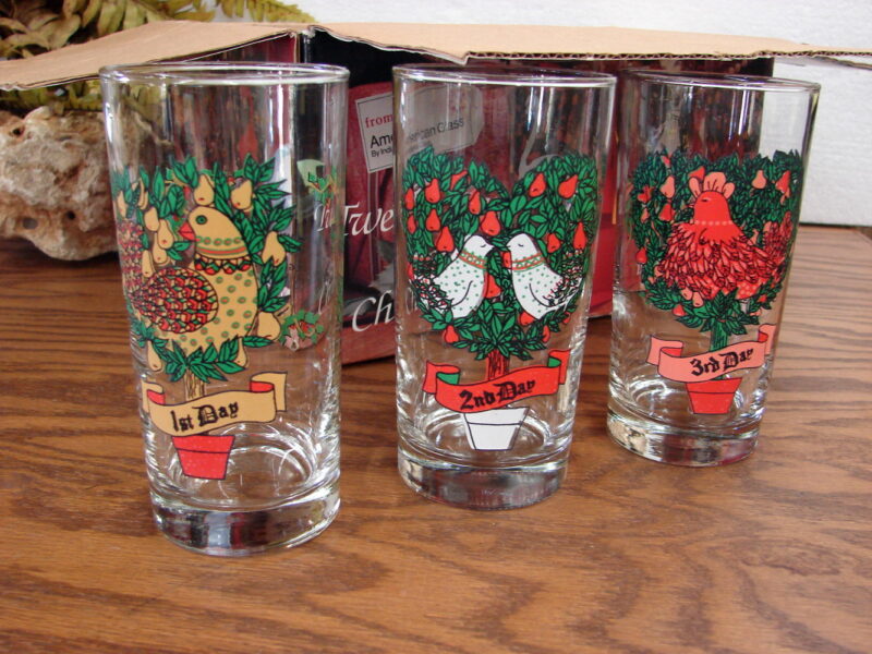 Vintage Indiana Glass Complete Set 12 Days of Christmas Glasses NIB, Moose-R-Us.Com Log Cabin Decor