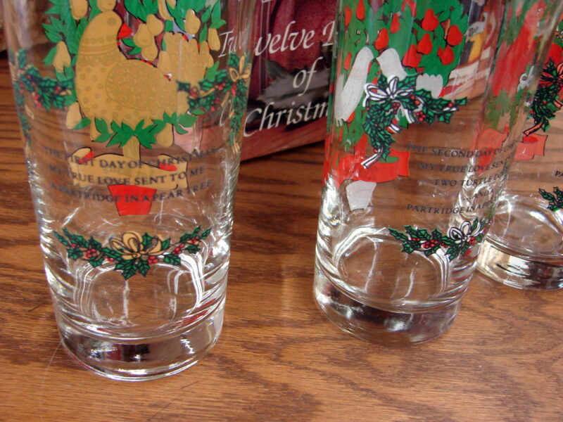 Vintage Indiana Glass Complete Set 12 Days of Christmas Glasses NIB, Moose-R-Us.Com Log Cabin Decor