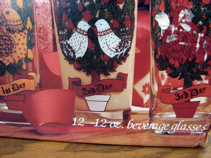 Vintage Indiana Glass Complete Set 12 Days of Christmas Glasses NIB, Moose-R-Us.Com Log Cabin Decor