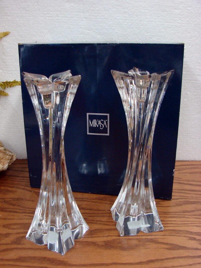 Mikasa Lead Crystal NIB Florale Candlesticks Pair Candle Holders, Moose-R-Us.Com Log Cabin Decor