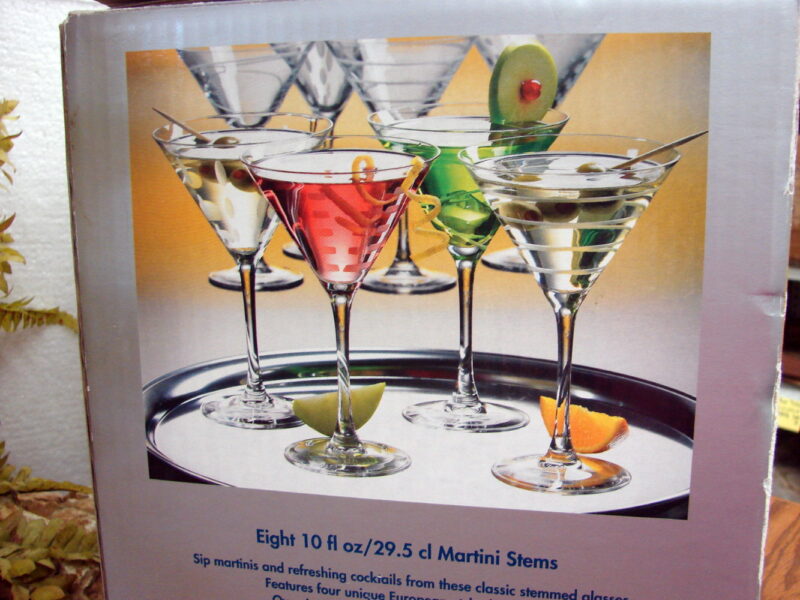 Mikasa Crystal NIB Set/8 Etched Martini Stems Glasses 10 fl Oz, Moose-R-Us.Com Log Cabin Decor