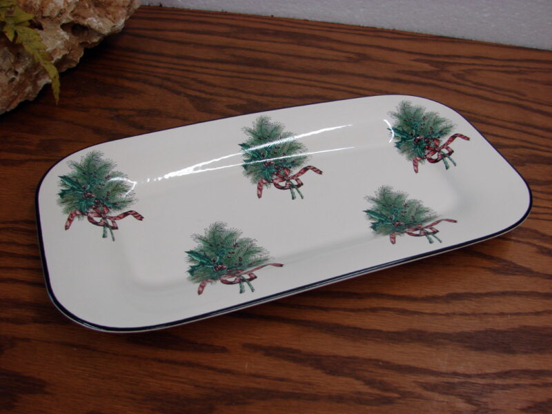 Pfaltzgraff Farmers Market Pine Holly Bough Red Ribbon Bread Tray, Moose-R-Us.Com Log Cabin Decor