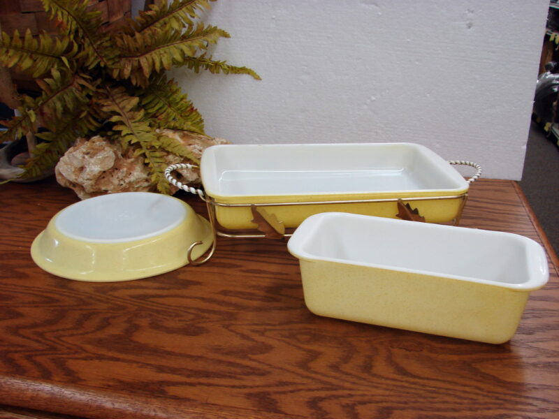 Vintage PYREX Desert Dawn Yellow Fleck Baking Kitchen Accessories, Moose-R-Us.Com Log Cabin Decor