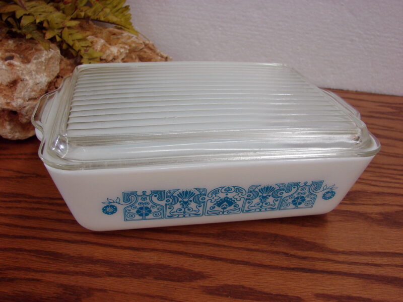 Vintage PYREX Horizon Blue #503 Large Refrigerator Dish w/ #503 Ribbed Lid, Moose-R-Us.Com Log Cabin Decor