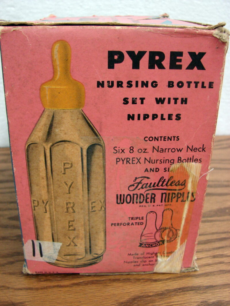 Vintage PYREX Nursing Baby Bottle Set w/ Nipples New In Box 8 Ounce Bottles, Moose-R-Us.Com Log Cabin Decor