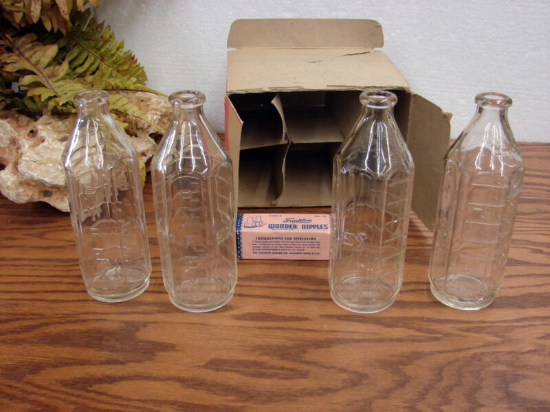 Vintage PYREX Nursing Baby Bottle Set w/ Nipples New In Box 8 Ounce Bottles, Moose-R-Us.Com Log Cabin Decor