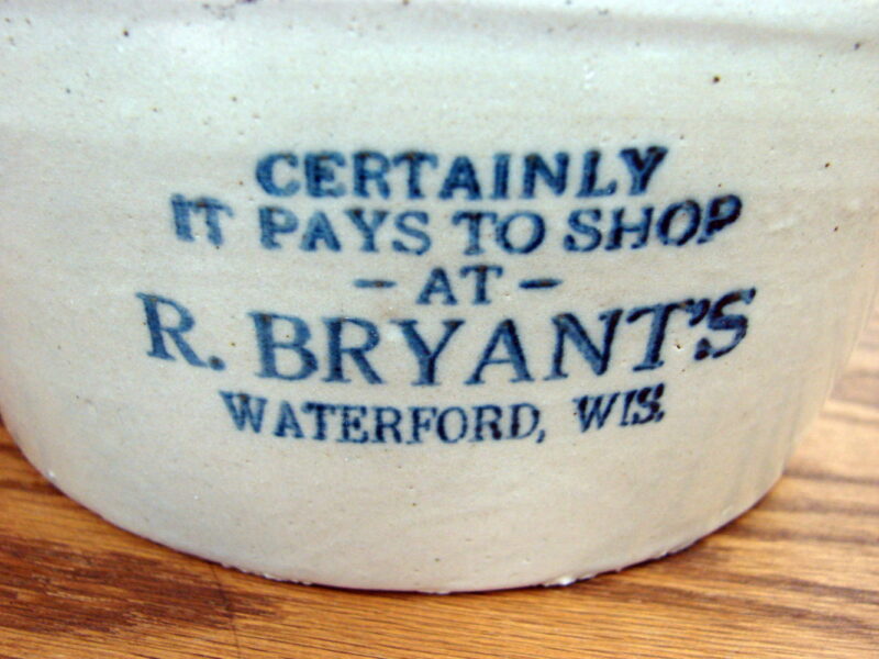 Vintage Red Wing Advertising Stoneware Bean Pot w/ Lid Ads WI IA, Moose-R-Us.Com Log Cabin Decor