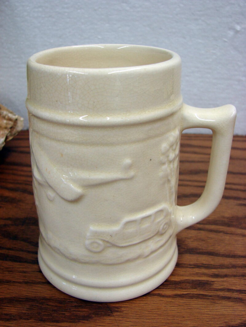 Vintage Red Wing Stoneware Transportation Mug Stein 1933 Worlds Fair, Moose-R-Us.Com Log Cabin Decor