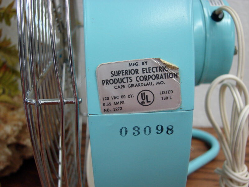 Vintage Mid Century Turquoise Superior Electric Bent Leg Table Fan, Moose-R-Us.Com Log Cabin Decor