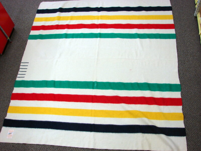 Vintage Hudson Bay Classic Stripe 6 point Wool Blanket 99 x 90&#8243;, Moose-R-Us.Com Log Cabin Decor