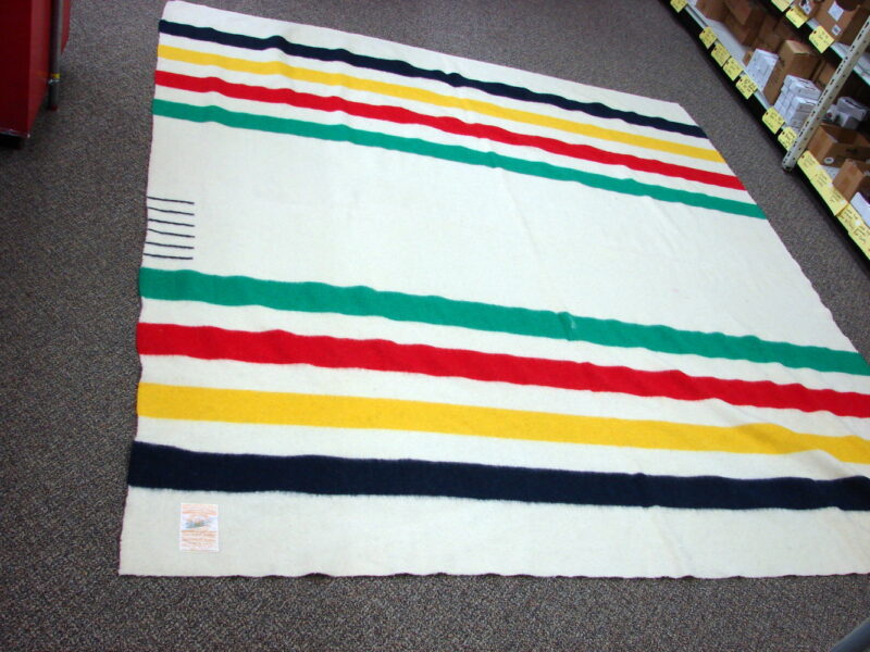 Vintage Hudson Bay Classic Stripe 6 point Wool Blanket 99 x 90&#8243;, Moose-R-Us.Com Log Cabin Decor