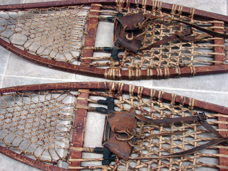 Vintage 59&#8243; Wood Rawhide Sinew Lund Snow Shoes Bindings Cabin Snowshoe Decor, Moose-R-Us.Com Log Cabin Decor