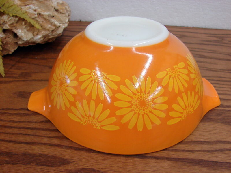 Vintage PYREX Bright Orange Yellow Daisy Sunflower Cinderella Mixing Bowl, Moose-R-Us.Com Log Cabin Decor