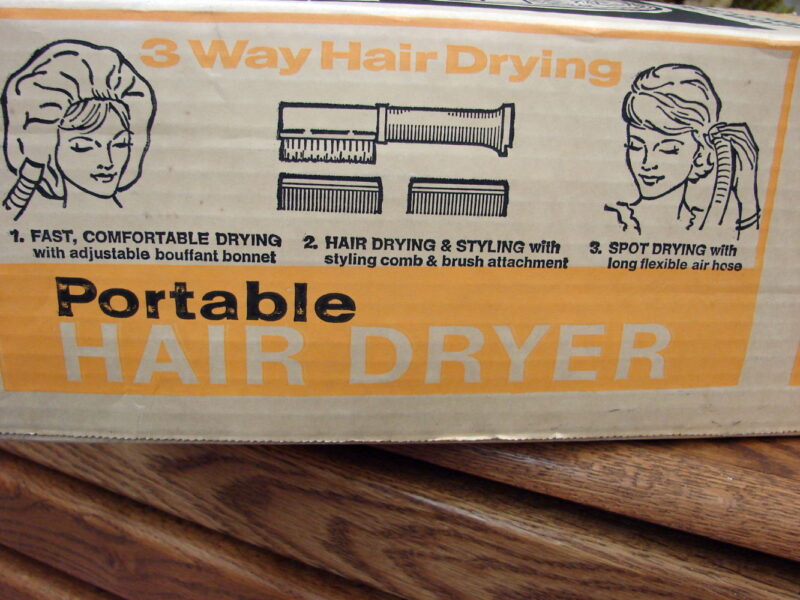 Vintage MCM GE Portable Bonnet Hair Dryer w/ Accessories Works Original Box, Moose-R-Us.Com Log Cabin Decor